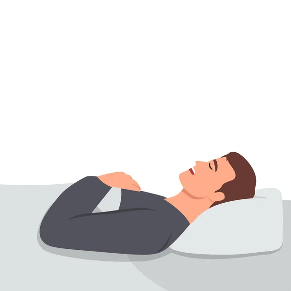Homme Dormant Lit Illustration Vectorielle Personne Allongée Dans Chambre Coucher — Image vectorielle
