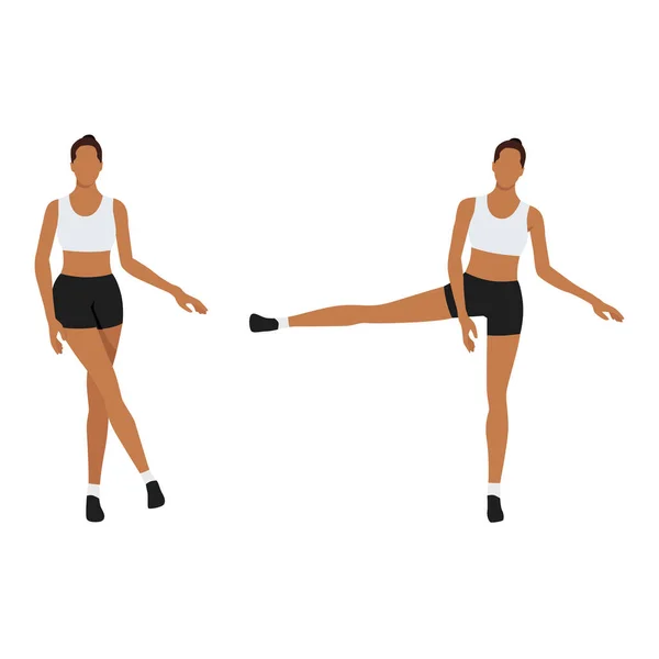Femme Faisant Jambe Latérale Soulève Exercice Illustration Vectorielle Plate Isolée — Image vectorielle