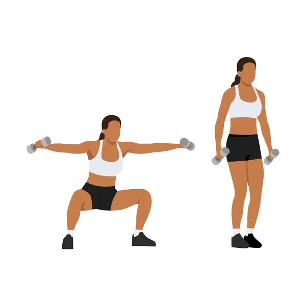妇女做宽的弹跳蹲与横向举重运动 白色背景上孤立的平面矢量图解 — 图库矢量图片