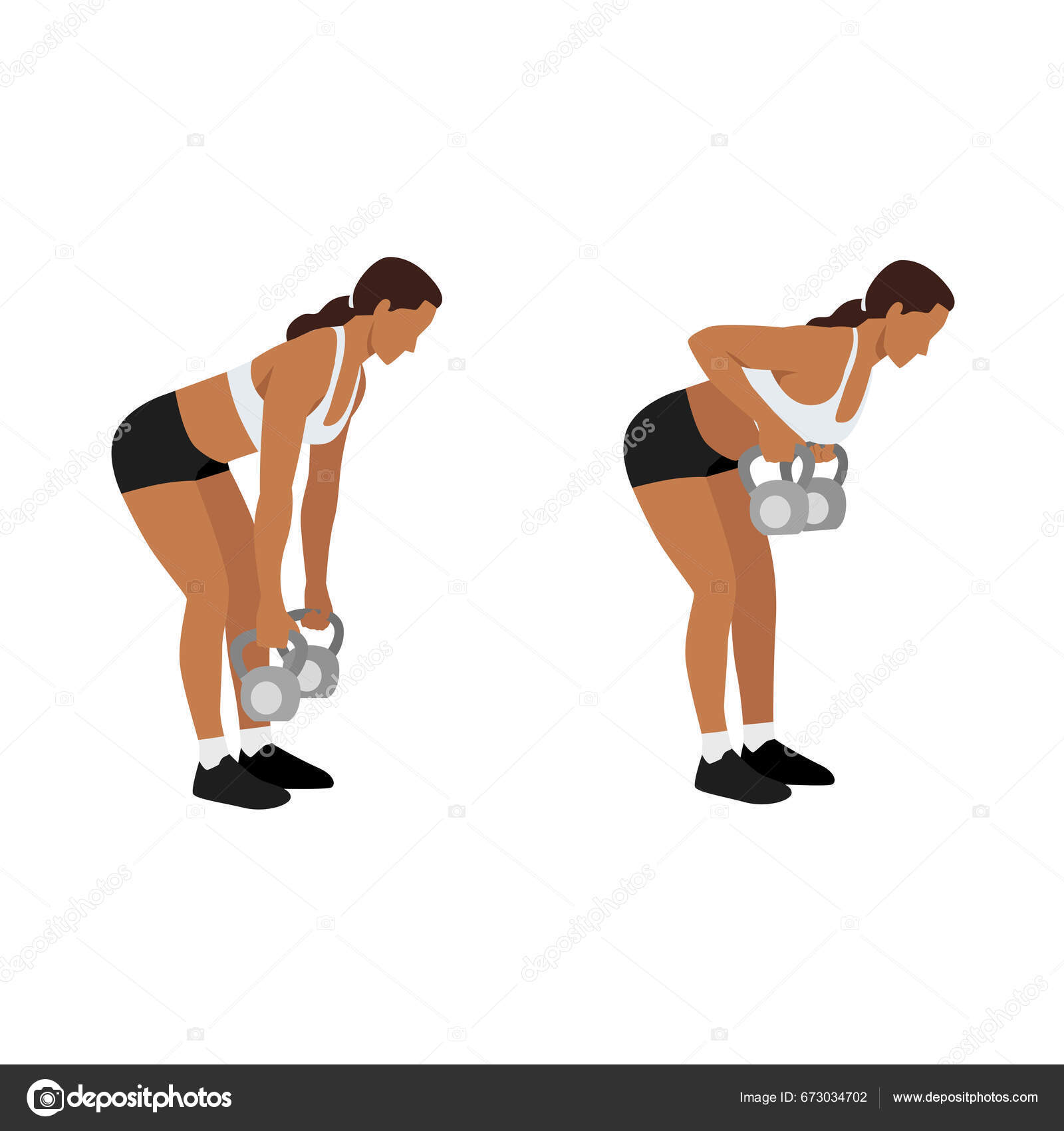 Two Arm Kettlebell Swing Woman Doing Two Arm Kettlebell Row