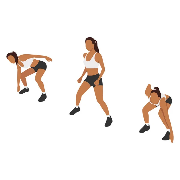 Femme Faisant Exercice Side Shuffle Illustration Vectorielle Plate Isolée Sur — Image vectorielle