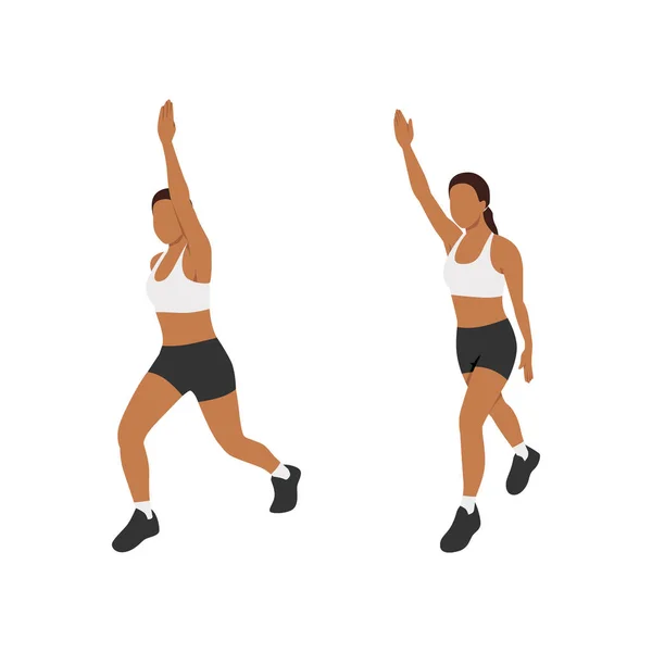 Femme Faisant Exercice Skieur Ciseaux Illustration Vectorielle Plate Isolée Sur — Image vectorielle