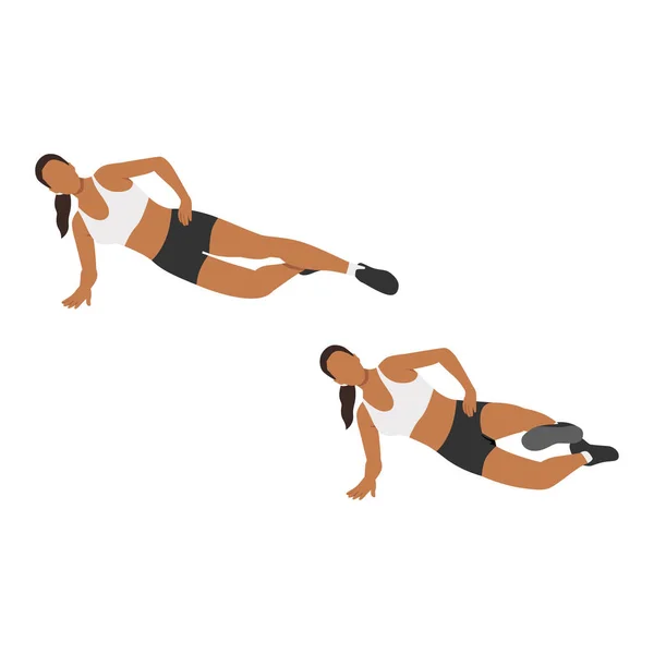 Woman Doing Side Plank Front Kick Exercise Flat Vector Illustration — Stock Vector