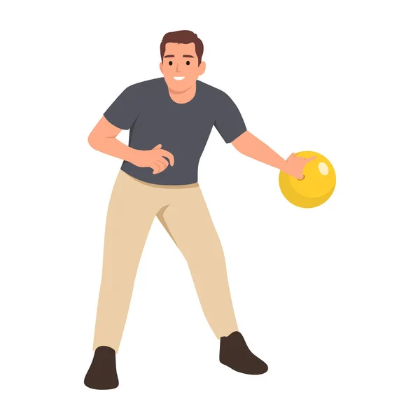 Człowiek Gracz Kręgle Trzymając Piłkę Gotowy Rzucenia Płaska Ilustracja Wektor — Wektor stockowy