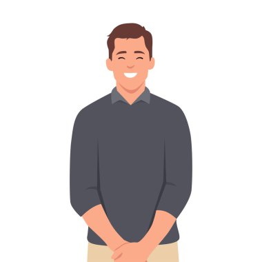 Gülümseyen genç bir adamın portresi. Düz vektör çizimi beyaz arkaplanda izole edildi