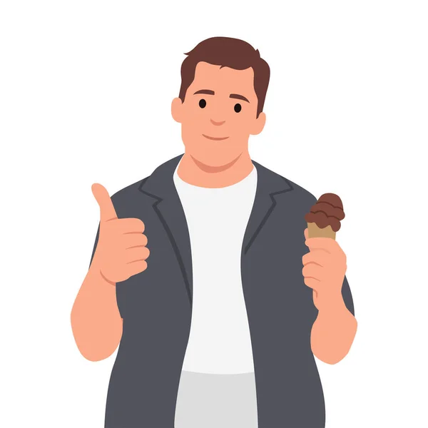 Happy Man Ice Cream Cones Hands Person Licking Icecream Guy — Stock Vector