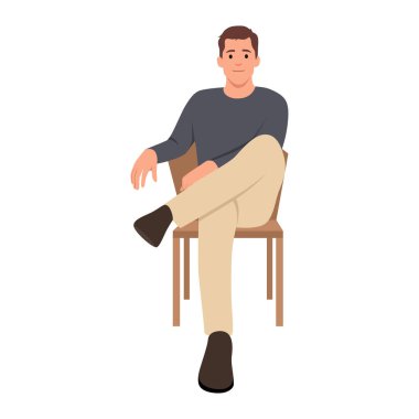 Young man Siting on the chair. Flat vector illustration isolated on white background clipart