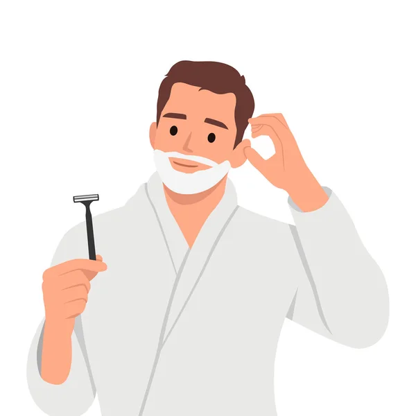 Young Handsome Man Shaving His Beard Isolated Background Having Doubts — Stock Vector