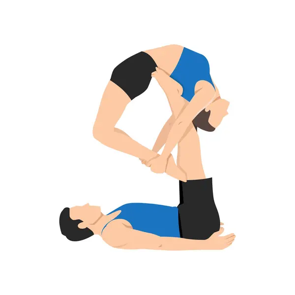 Giovane Coppia Che Urdhva Dhanurasana Coppia Esercizio Yoga Illustrazione Vettoriale — Vettoriale Stock
