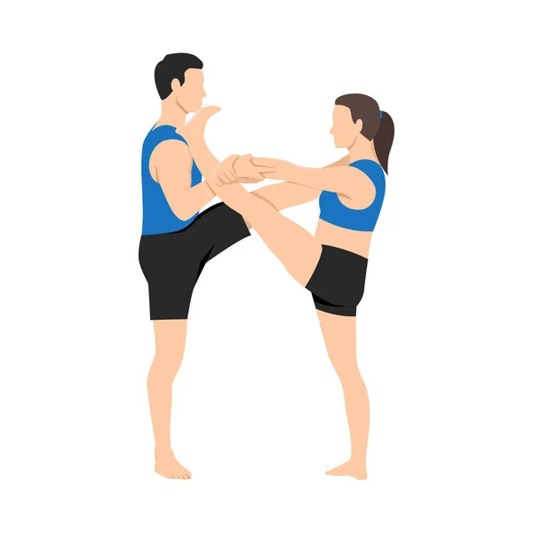 Junges Paar Ausgestreckter Hand Big Toe Yoga Pose Utthita Hasta — Stockvektor