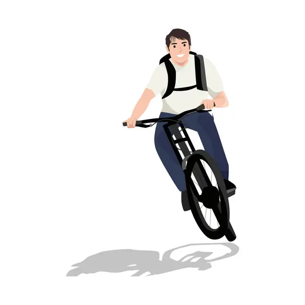 Cyklista Sportovní Postava Sportovním Oblečení Helma Horském Kole Ploché Vektorové — Stockový vektor