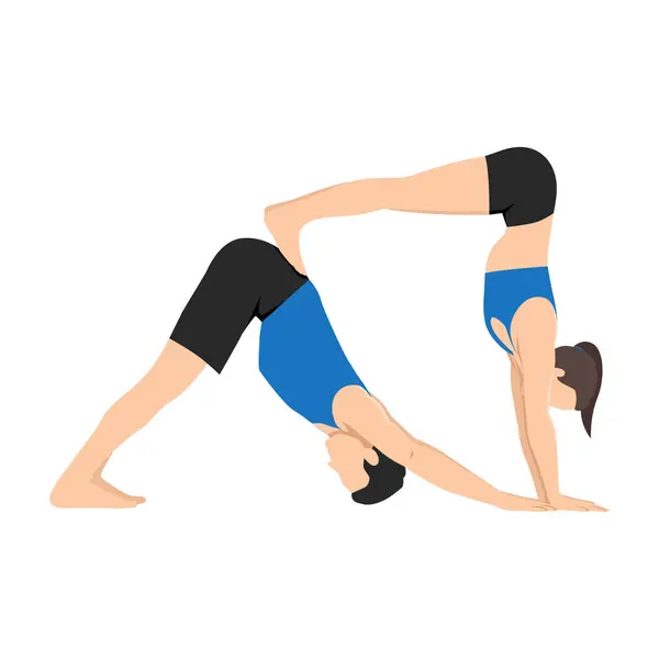 Pareja Joven Haciendo Acroyoga Yoga Con Pareja Doble Postura Yoga — Archivo Imágenes Vectoriales