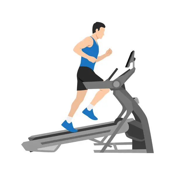 Άνθρωπος Τρέχει Κλίση Διάδρομο Καρδιο Στην Άσκηση Γυμναστικής Επίπεδη Διανυσματική — Διανυσματικό Αρχείο