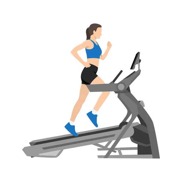 Γυναίκα Που Τρέχει Στον Διάδρομο Καρδιο Στην Άσκηση Γυμναστικής Επίπεδη — Διανυσματικό Αρχείο