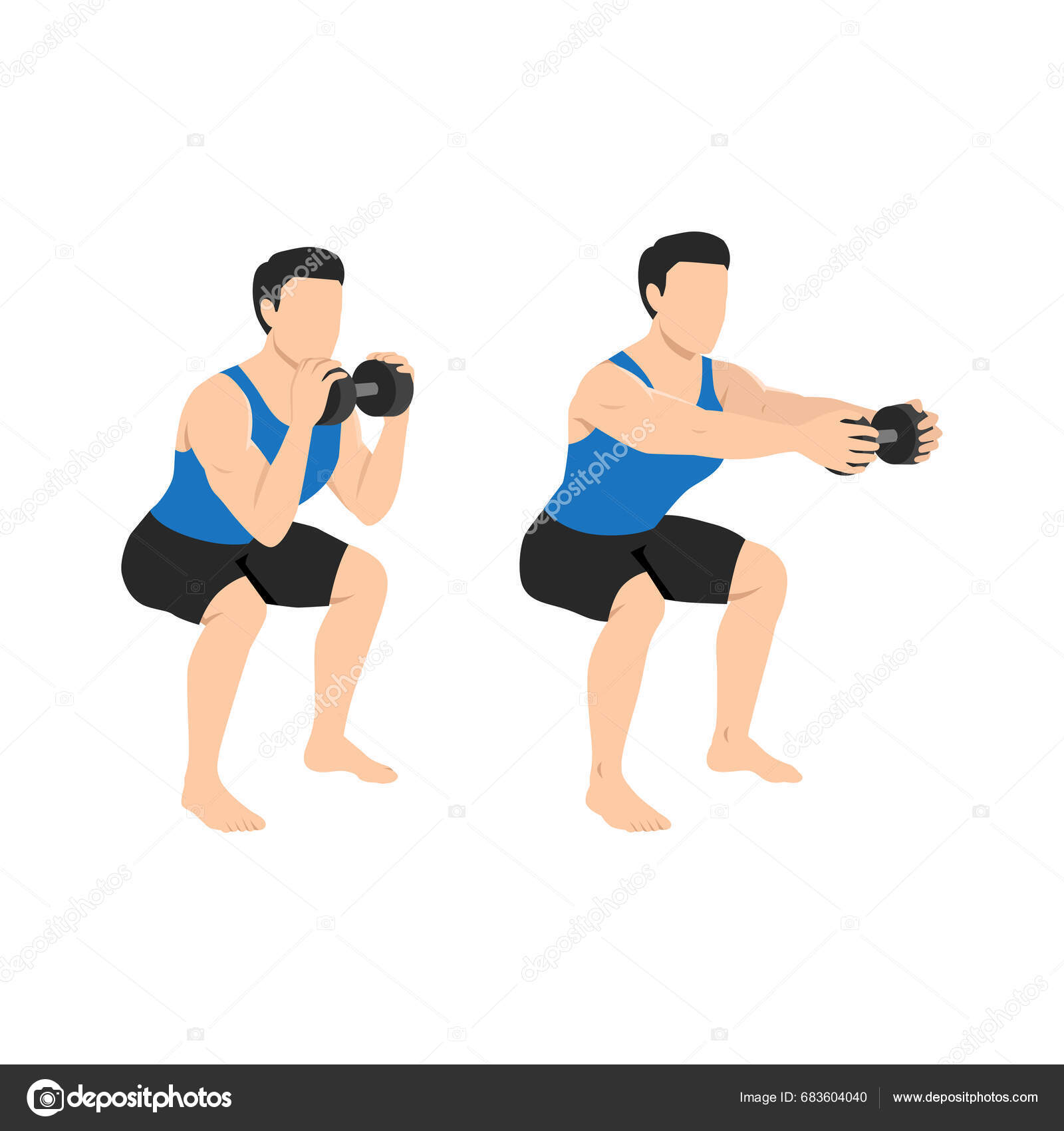 Man Doing Dumbbell Chest Press Squat Exercise Flat Vector Illustration