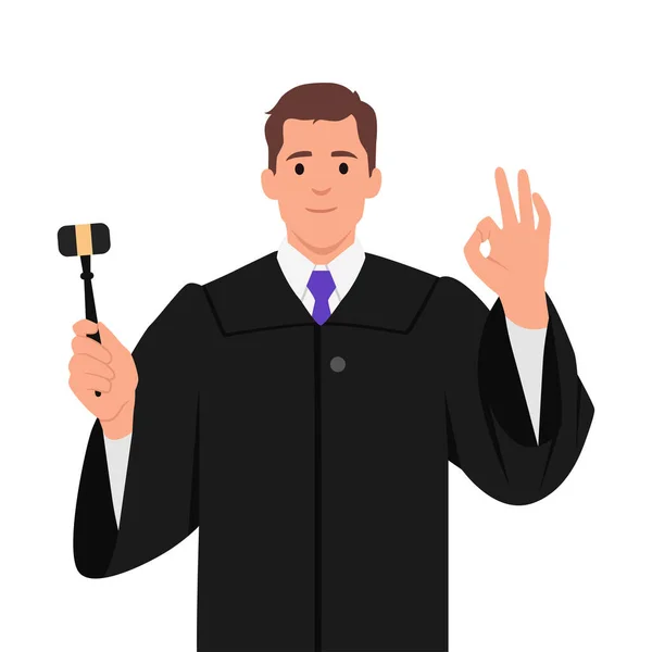 Giudice Caucasico Mostrando Segno Con Dita Illustrazione Vettoriale Piatta Isolata — Vettoriale Stock