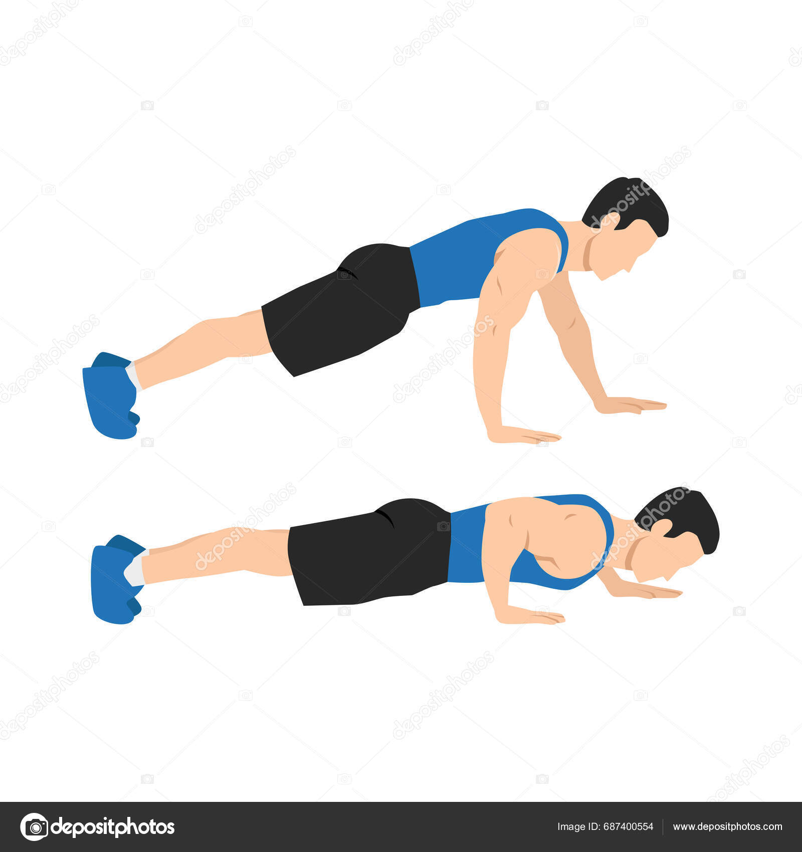 Man Doing Staggered Hand Push Exercise Flat Vector Illustration ...