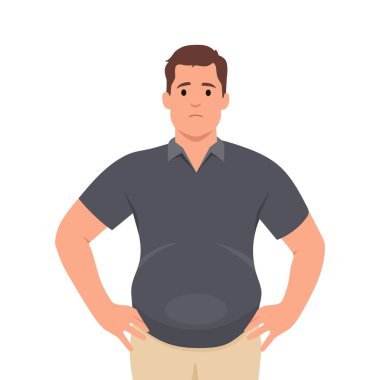 Young man worried about belly fat. Flat vector illustration isolated on white background clipart