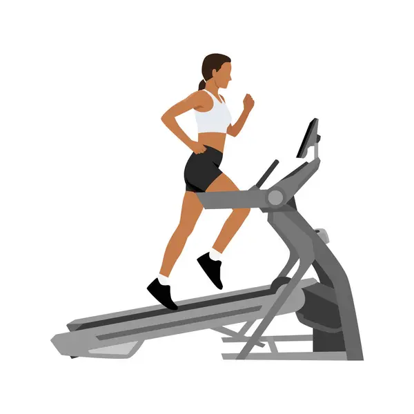 Γυναίκα Που Τρέχει Στον Διάδρομο Καρδιο Στην Άσκηση Γυμναστικής Επίπεδη — Διανυσματικό Αρχείο