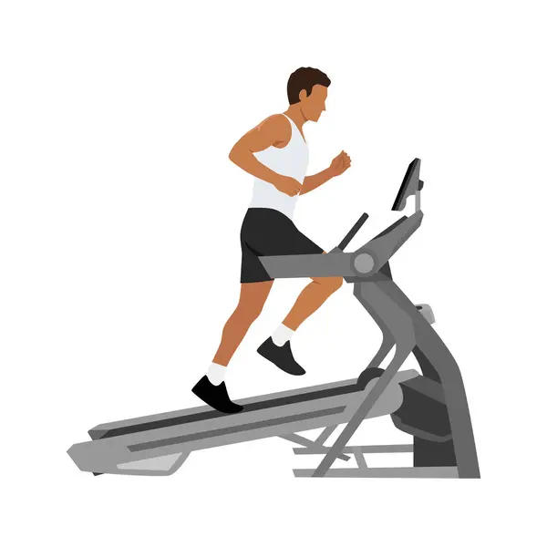 Άνθρωπος Τρέχει Κλίση Διάδρομο Καρδιο Στην Άσκηση Γυμναστικής Επίπεδη Διανυσματική — Διανυσματικό Αρχείο