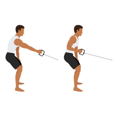 Tek sıra egzersizi yapan bir adam. Düz vektör çizimi beyaz arkaplanda izole edildi