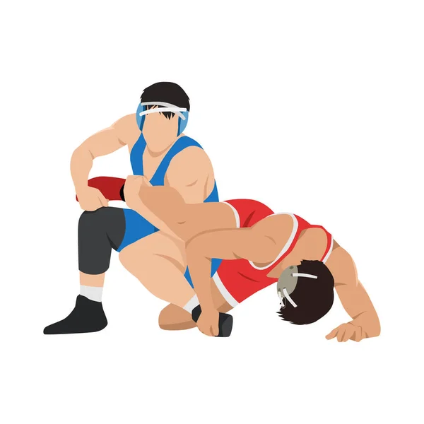 Image of athletes wrestlers in wrestling, fighting. Greco Roman wrestling, fight combating, struggle grappling, duel and mixed martial art. Flat vector illustration isolated on white background