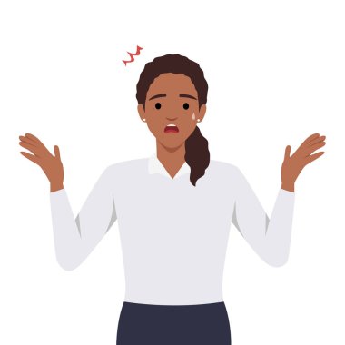 Kadın karakter çözüm bulamadı ve yardım istedi. Yakma tarihinden kaynaklanan stres. Düz vektör çizimi beyaz arkaplanda izole edildi