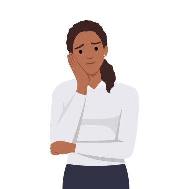 Genç, gülümseyen meraklı kişi duvarın arkasından dışarı bakıyor. Elden yanağa sıkılmış. Düz vektör çizimi beyaz arkaplanda izole edildi