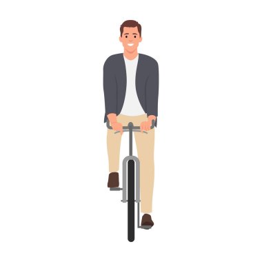 Antika bisiklet manzaralı bir iş adamı. Düz vektör çizimi beyaz arkaplanda izole edildi