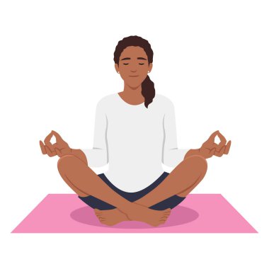 Meditasyon sağlık yararları vücut, zihin ve duygular için. Düz vektör çizimi beyaz arkaplanda izole edildi