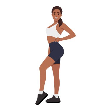 Spor takım elbiseli güzel bir kadın. Düz vektör çizimi beyaz arkaplanda izole edildi