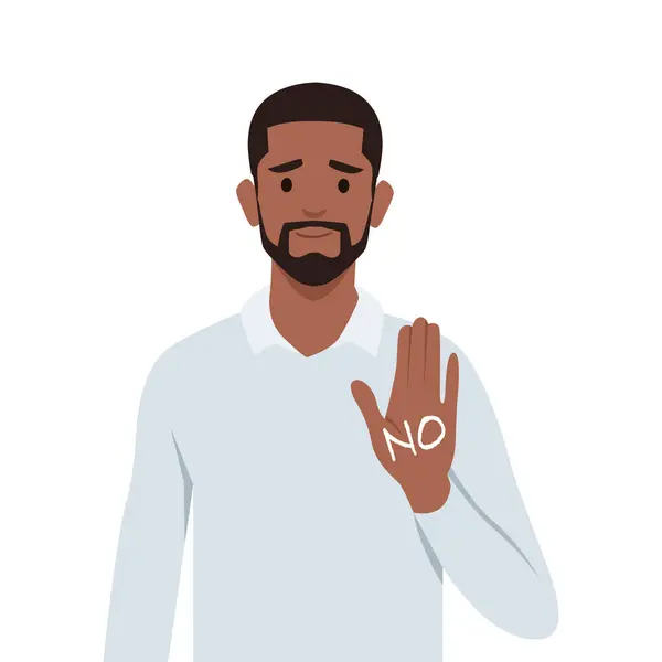 Young Black Man Politely Refuses Offer Thank You Flat Vector — Stock Vector