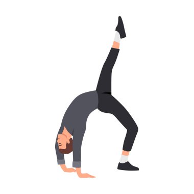 Tek bacaklı köprü yogası yapan bir adam. Düz vektör çizimi beyaz arkaplanda izole edildi