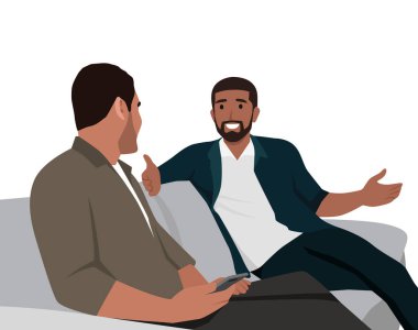 İki kişi iş yatırımını tartışıyor. Düz vektör çizimi beyaz arkaplanda izole edildi