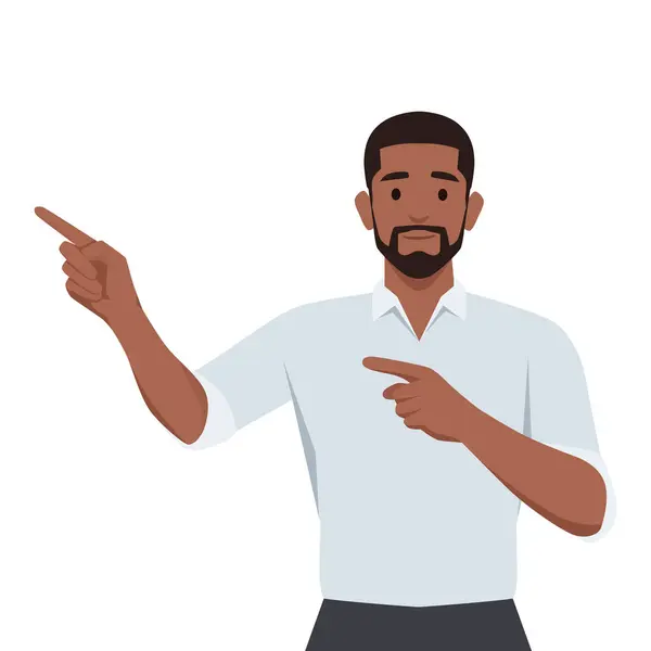 Positive Young Black Man Looking Camera Pointing Two Hands Fingers — Vector de stock