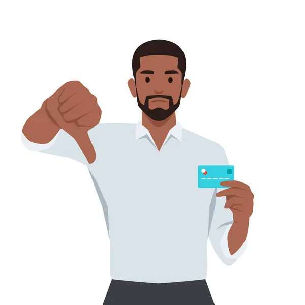 Young Businessman Showing Credit Debit Atm Card Making Thumb Gesture — Stockvektor