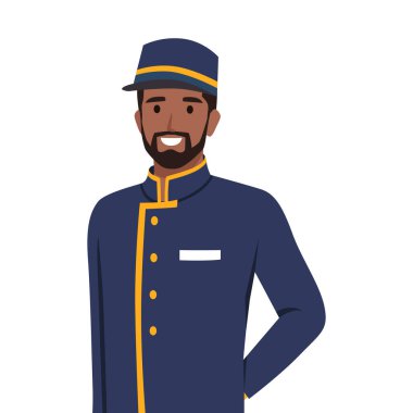 Genç zenci erkek vale park yerinde bekliyor. Düz vektör çizimi beyaz arkaplanda izole edildi