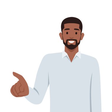 İşadamı işaret parmağıyla izleyiciyi işaret ediyor. Düz vektör çizimi beyaz arkaplanda izole edildi