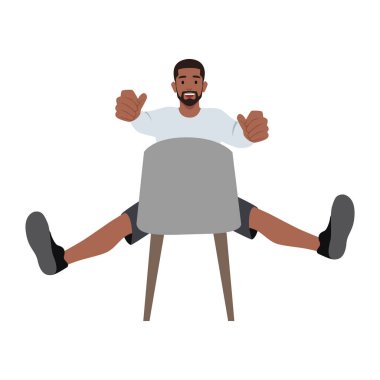 Ofis Sandalyesinde oturan gülümseyen genç adam. Düz vektör çizimi beyaz arkaplanda izole edildi