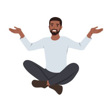 Genç yönetici, rahatça oturup, birinin dostça bir davette bulunmasıyla rahatladı. Düz vektör çizimi beyaz arkaplanda izole edildi