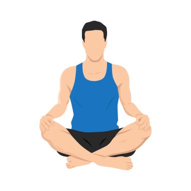 Nefes nefese kalan adam ya da bhastrika pranayama yoga egzersizi. Düz vektör çizimi beyaz arkaplanda izole edildi