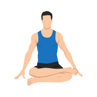 Ateş kütüğü pozu veren ya da agnistambhasana yoga egzersizi yapan bir adam. Düz vektör çizimi beyaz arkaplanda izole edildi