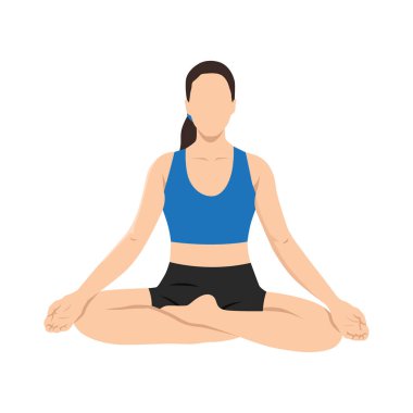 Başarılı bir kadın ya da Sidhasana yoga egzersizi yapıyor. Düz vektör çizimi beyaz arkaplanda izole edildi