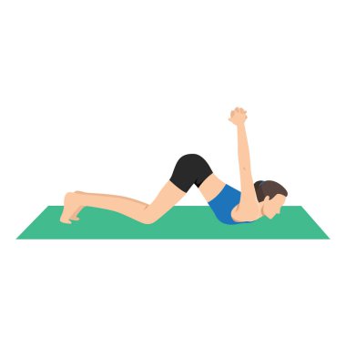 Sekiz Kollu Poz Bağlı Eller ya da Ashtangasana Baddha Hasta yoga egzersizi yapan kadın. Düz vektör çizimi beyaz arkaplanda izole edildi