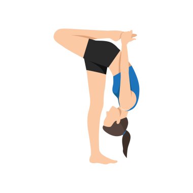 Bound One Foot Yoğun Stretch Poose ya da Niralamba Baddha Eka Uttanasana 'yı oynayan bir kadın. Düz vektör çizimi beyaz arkaplanda izole edildi