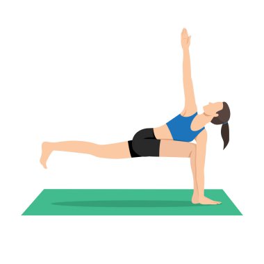 Artistik Patinaj Pozu ya da Pada Vakra Trikonasana yoga egzersizi yapan kadın. Düz vektör çizimi beyaz arkaplanda izole edildi