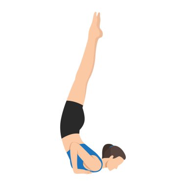 Chin Stand ya da Ganda Bherundasana yoga egzersizi yapan bir kadın. Düz vektör çizimi beyaz arkaplanda izole edildi