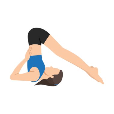 Wheel Poose Flow ya da Chakrasana Flow yoga egzersizi yapan bir kadın. Düz vektör çizimi beyaz arkaplanda izole edildi