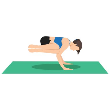 Yan Karga Pozu, Yan Turna Pozu ya da Parsva Bakasana, Parsva Kakasana. Düz vektör çizimi beyaz arkaplanda izole edildi