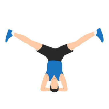 Adam amuda kalkarak yoga yapıyor. Düz vektör çizimi beyaz arkaplanda izole edildi